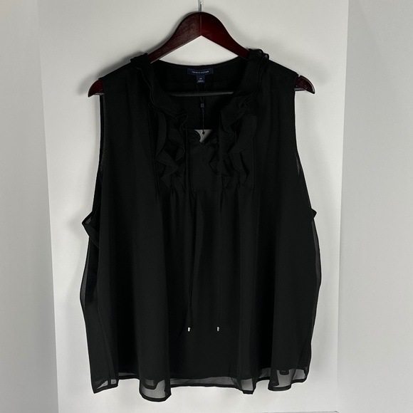 Tommy Hilfiger Tops - NWT Tommy Hilfiger Black Sleeveless Blouse With Ruffle Trim
